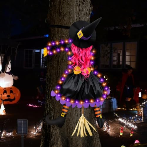 Halloween Decorations Outdoor, Solar Witch, Pink Hair by ILLUMINEW