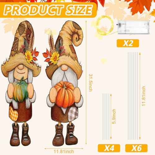 Soaoo 2 Pack Gnome Yard Signs with LED Lights, Fall Lawn Decor - Image 2