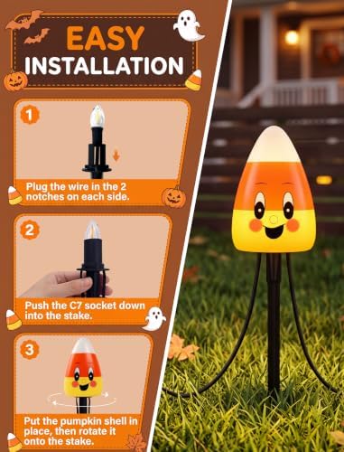 10.5FT Halloween Pathway Lights, 5PK LED Candy Corn Stake Lights - Image 4