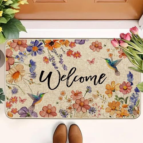 Wildflower Welcome Doormat 17"x29", Flower Spring Door Mat Indoor Entrance, Indoor Front Door mat, Non Slip Outdoor Entrance Mats, Low Profile Design Patio Porch Entryway Mats - Image 2
