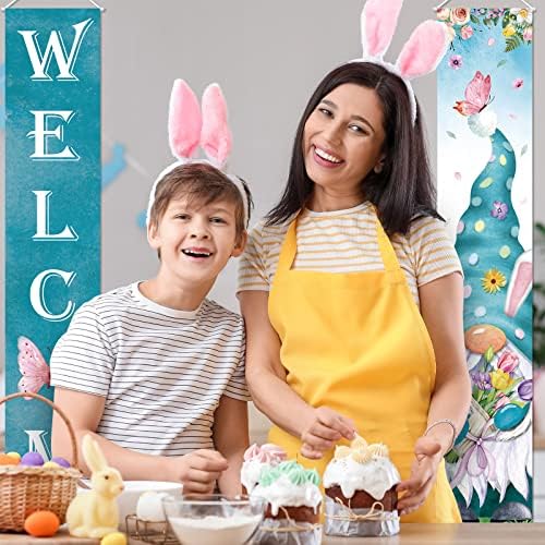Welcome Spring Porch Banners Spring Gnome Door Banner with Gnome Butterfly Flower Pattern Tulip Hanging Banners Spring Home Decorations for Indoor Outdoor Home Yard Wall Supplies (Tulip Theme) - Image 5