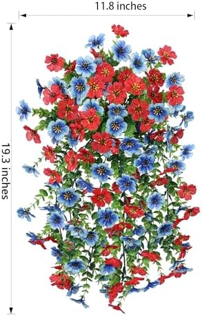 HyeFlora Faux Flowers for Outdoors Decoration, 2Pcs Artificial Fake Hanging Spring Summer Decor, Red and Blue Realistic Plants, UV & Fading Resistant Silk Flower for Porch Patio Balcony Planter Yard - Image 4