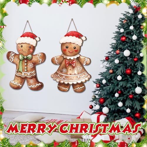 Shellwei 2 Pcs Classic Gingerbread Hanging Signs, Christmas Door Decor - Image 6