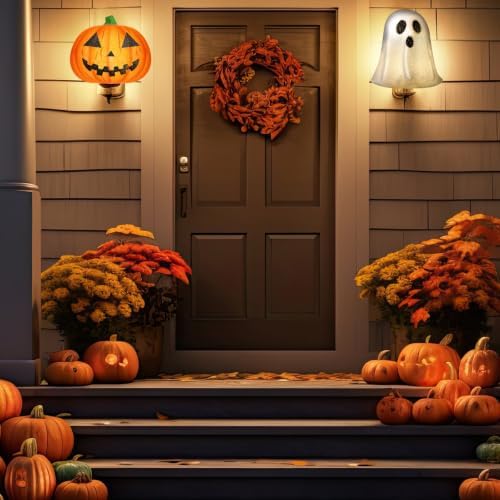 Aurelema Halloween Pumpkin Ghost Porch Light Cover - Flexible Light Cover Classic Shape for Home Fixtures Outdoor Decoration (2 Pcs,Pumpkin and Ghost) - Image 3