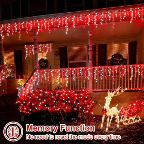YEGUO 33ft 400 LED Red and White Icicle Lights Outdoor Waterproof, 80 Drops Icicle String Lights Connectable, 8 Modes Icicle Christmas Lights with Memory - Image 6