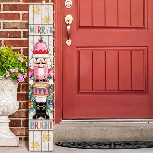 Threehoney 47" Large Nutcracker Christmas Porch Sign Pink Pastel Welcome Sign Christmas Porch Decor Tall Wooden Front Door Decor Gift for Xmas Holiday Farmhouse Outdoor Yard Home Patio Entryway - Image 5