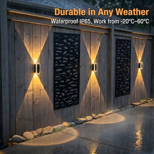 Ellasay Fence Lights Solar Powered: 2 Pack Solar Wall Lights Outdoor Up and Down IP67 Waterproof - 3 Colors Modes Brighter LED Lens Solar Lights Dusk to Dawn 12h for Backyard/Porch/Railing/Balcony - Image 6