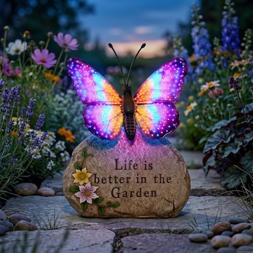 Solar LED Butterfly Garden Statue with Sparkling Light-Up Wings - Outdoor Yard Patio Decor Figurine, for Women Mom Grandma(Purple) by Unknown