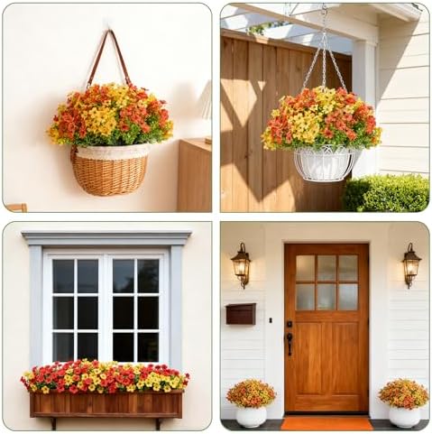 24 Bundles Artificial Fall Flowers for Outdoor Realistic Faux Flower Garden Home Decoration,Hanging Autumn Fall Decor Daisy with Eucalyptus Leaves Fake Plants Greenery Porch Patio Front Door Decors - Image 6
