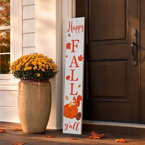 Happy Fall Y'all Vertical Standing Porch Sign - Farmhouse Fall Welcome Decor, Autumn Thanksgiving Decorative Wooden Sign with Pumpkin, Squirrel & Maple Leaves, Rustic Fall Home Decor for Front Porch - Image 2