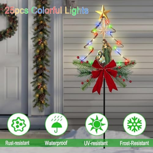Solar Nativity Scene Outdoor,Christmas Tree Decorations Yard Garden Stakes - Image 2