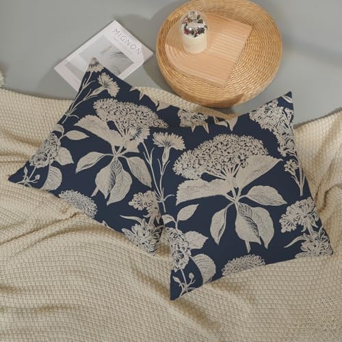 Vintage Floral Pillow Covers 18x18 Inch 2 Pcs Boho Navy Blue Hydrangea Flower Decor Throw Pillows Spring Summer Seasonal Outdoor Farmhouse Decoration Pillowcase Linen Cushion Cover for Couch - Image 5