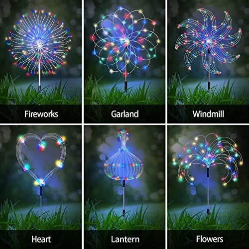 Maleyt 6 Pack Solar Garden Lights, Firework Lights, Decorative, 8 Lighting Modes with Remote 120 LED Twinkling Waterproof Landscape Outdoor Decor, for Pathway Backyard Walkway Patio - Image 2