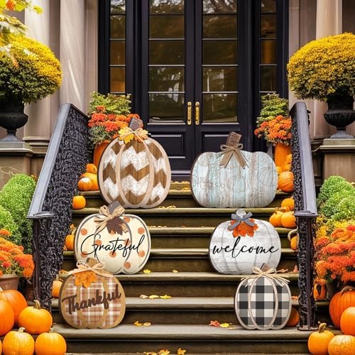 Moucuny Set of 6 Outdoor Fall Decoration for Home Porch, Pumpkin Signs - Image 4