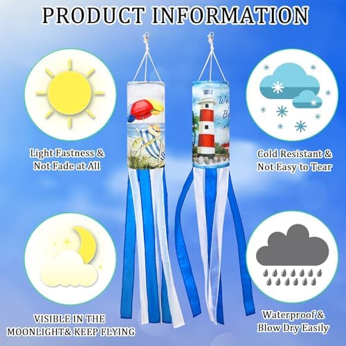 NOVWANG 40 Inch Lighthouse Windsock, Cruise Wind Sock for Vacation Beach Party Decorations Summer Outdoor Hanging Flag for Garden Yard Patio Decor - Image 3