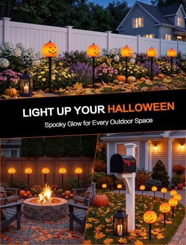 SUNSGNE Halloween Pathway Lights Outdoor, Set of 4 Halloween Pumpkin Stake Lights, Connectable Jack-O-Lantern Walkway Light for Holiday Garden Party Driveway Lawn Lighting Decor - Image 7