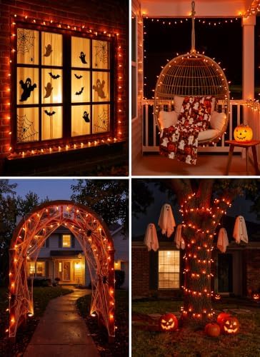 2Pack Orange Outdoor Halloween Lights, 39Feet 100 LED Mini Lights with 8 Lighting Modes, Connectable Halloween String Light Plug in for Garden Patio Haunted House Ghost Holiday Lighting Decoratio - Image 7