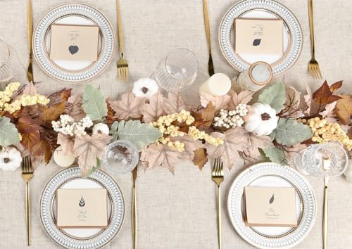 DearHouse Fall Garland Maple Leaf, 5.9Ft Hanging Vine Garland White with Pumpkins and Berries Thanksgiving Decor for Home Wedding Fireplace Party Christmas (White&Brown) - Image 3