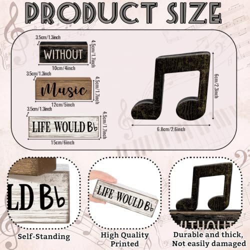 Moucuny 4 Pcs Music Notes Decor Wooden Block Signs Musicical Party Decor - Image 3
