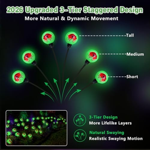 EEW Solar Halloween Decorations Outdoor 8 Pack 48 LED Eyeball Lights Green - Image 3