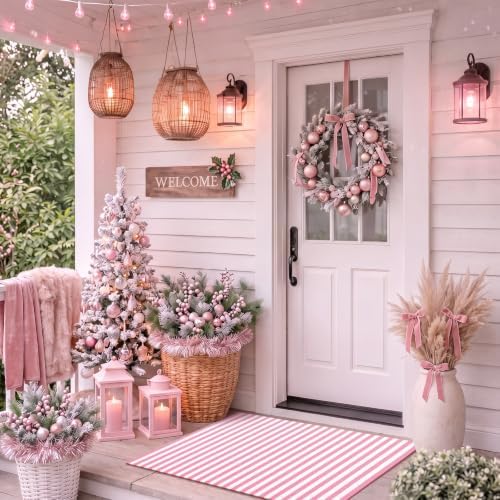 Moucuny Christmas Pink and White Vertical Stripe Outdoor Rug 2'4'' X 3'7'' - Image 5
