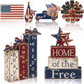 Vercraft 11 Pcs 4th of July Table Decorations Set Patriotic Tiered Tray Decor Retro Red White Blue Wood Block American Flag Decor for 250th Anniversary Independence Day Home Office Shelf by Vercraft