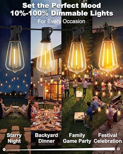 Outdoor String Lights Waterproof, 54FT Dimmable Patio Lights with 24+1 Shatterproof Edison Bulbs, 2700K ST38 LED Outdoor Hanging Lights for Gazebo, Backyard, Balcony, Garden, Party Decor - Image 6