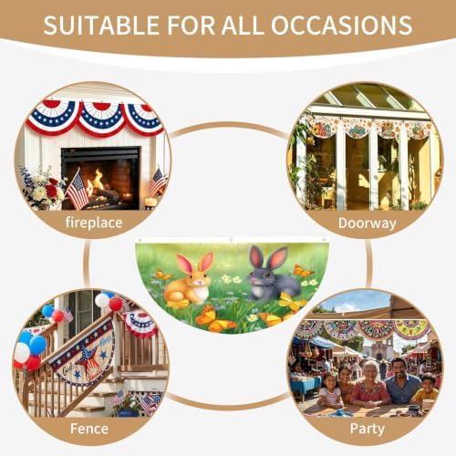 Easter Rabbit Butterflies Semicircular Hanging Decorative Bunting Flag 2pcs - Image 7