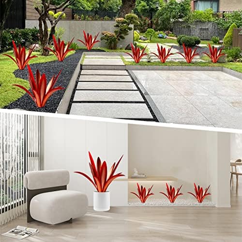TOMBABY Enlarge Thickened Wind Resistant Metal Agave Garden Art Metal Plant Country Garden Sculpture Statue Outdoor Decoration Agave Metal Plant Courtyard Lawn Ornament Gift (2, 12 Leaves red) - Image 3