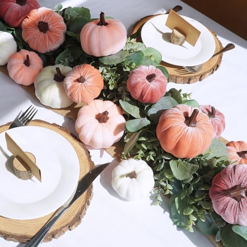 Winlyn 16 Pcs Assorted Artificial Velvet Pumpkins Blush Coral Pink Peach Cream Decorative Fabric Foam Pumpkins for Fall Wedding Baby Shower Thanksgiving Pastel Halloween Wreath Table Décor - Image 3