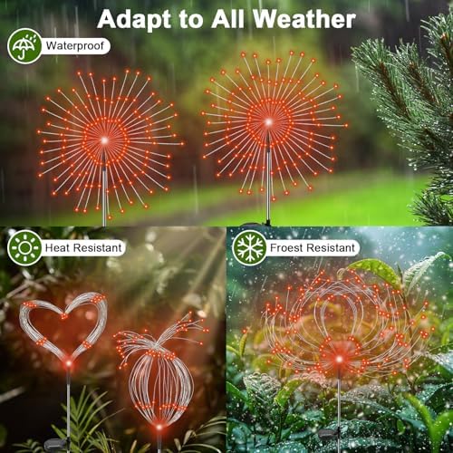 Solar Garden Lights Outdoor, 2 Pack 120 LED Twinkling Firework Lights Decorative with 2 Modes, Outdoor Waterproof Solar Starburst Light for Outside Yard Pathway Garden Decor, Orange - Image 3