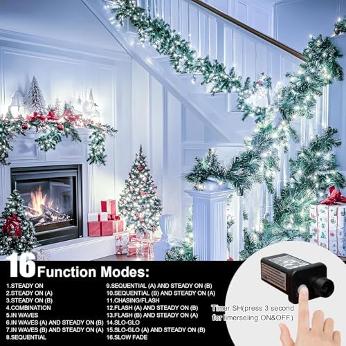LAMPHOME 165ft Christmas Decorative Mini Lights, 500 LED Transparent Wire Fairy Starry String Lights Plug in, 16Lighting Modes for Indoor Outdoor Xmas Tree Wedding Party Decoration (White) - Image 2