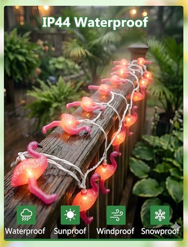GOOTHY 8.5Ft Pink Flamingo String Lights, Summer Patio Outdoor String Lights with 10 Mini Flamingo Lights, Plug in Decorative Fairy Lights UL Listed for Bedroom Party Birthday Wedding Holiday Decor - Image 3