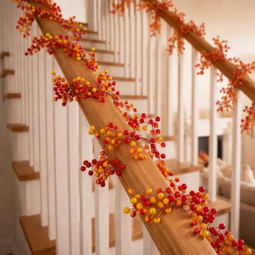 Thiccywoov 2 Pack 6 ft Fall Berry Garland Artificial Autumn Orange Vine - Image 5