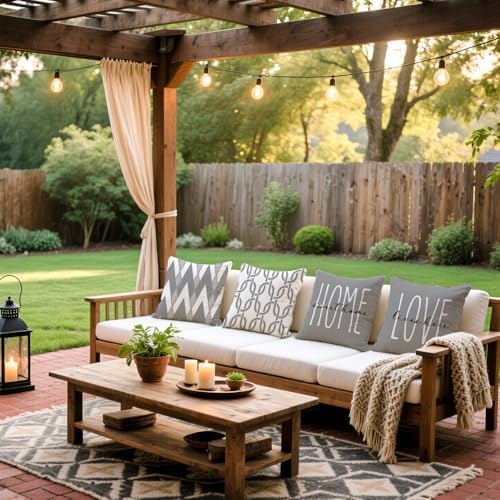 Waterproof Outdoor Pillow Covers 18x18 Inch Set of 4 Modern Geometric Pillow Covers for Patio Furniture Garden Sofa - Image 4