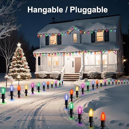 J-HVA  C9 Strawberry Christmas Pathway Lights - 29ft Christmas Multicolor String Lights Outdoor Waterproof Walkway Lights with 25 Marker Stakes for Xmas Tree Yard Garden Decoration (25 Lights) - Image 2