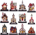 Wesiti 12 Pcs Christmas Table Decorations Wooden Mini Xmas House Church Centerpiece with Black Stands, Tiered Tray Table Topper Decor for Xmas Holiday Party Farmhouse Desktop Display by Unteilti
