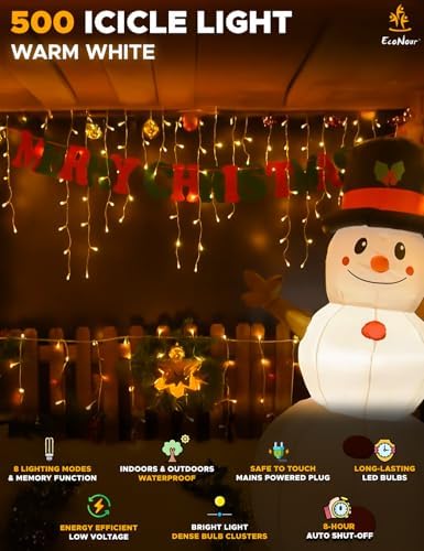 EcoNour Warm White Christmas Icicle Lights for Outside, 55.77 FT 500LED - Image 2