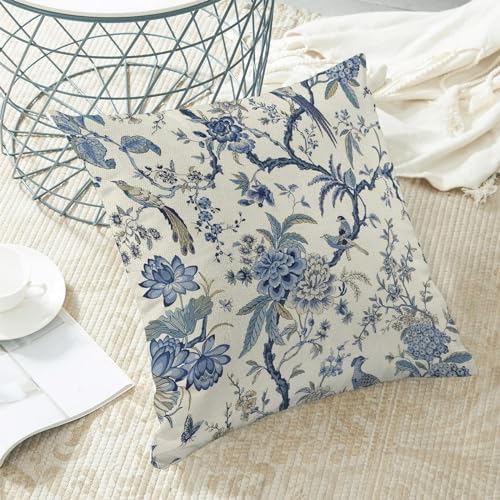 CXMEIFLY Spring Floral Birds Pillow Covers 22 x 22 Inch Set of 2 for Chinoiserie Flowers Decor Throw Pillows Blue and White Plant Outdoor Decorative Cushion Cases for Couch Bed Decorations - Image 4