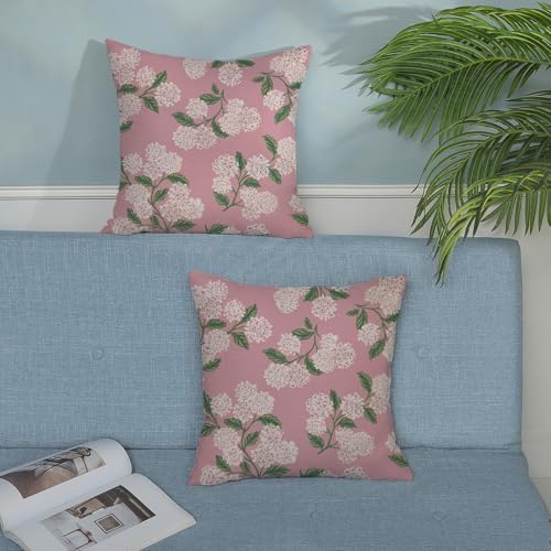 Pink Pillow Covers 22x22 Inch 2 Pcs Preppy Pink Green Hydrangea Flower Decor Throw Pillows Vintage Floral Seasonal Spring Summer Outdoor Decoration Pillowcase Linen Cushion Cover for Couch Sofa - Image 3