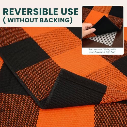 KOZYFLY Buffalo Plaid Rugs 3x5 ft Halloween Orange and Black Front Door Mat - Image 4