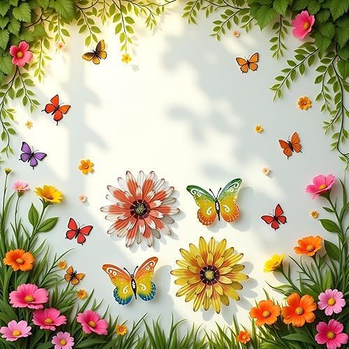 Meduofon Metal Flowers Outdoor Wall Decor, 4 Pack Metal Flower & Butterfly Wall Art Decor Outdoor or Indoor, Wall Sculptures for Deck Decor, Garden Fence, Yard, Patio, Porch, Bedroom, Living Room - Image 6