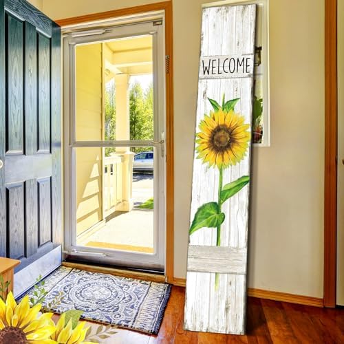 Sunflower Welcome Porch Sign, 47" H Wooden Front Door Decor - Image 5