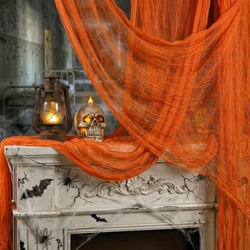 400" x 70" Halloween Orange Creepy Cloth, Fine Mesh Spooky Gauze Cloth by Watayo