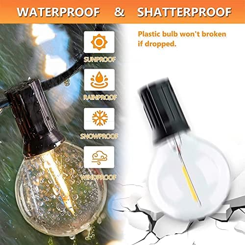50FT LED Outdoor String Lights with 27 G40 Bulbs (2 Spare) Connectable Yard Hanging Lights for Party Tents Patio Gazebo Porch Deck Bistro Backyard Balcony Pergola Outside Decor - Image 2