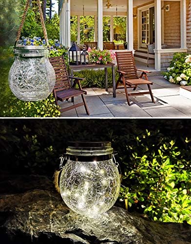 2 Pack Hanging Solar Powered LED Lights,Cracked Glass Ball Light, Waterproof Outdoor Christmas Decorative Lantern for Garden, Yard, Patio, Lawn(Warm White) - Image 3