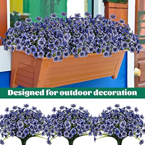 24 Pcs Artificial Flowers for Outdoor, Plastic Fake Flowers Decor, Blue - Image 3