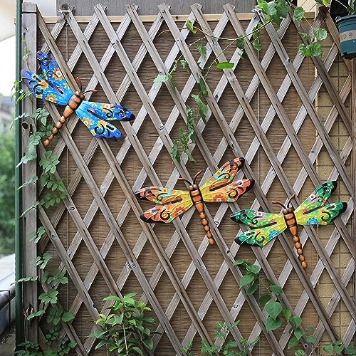 Metal Dragonfly Outdoor Wall Decor,Patio Fenxce Wall Art,Hanging Decorations for Living Room,Bedroom,3 Pack - Image 2