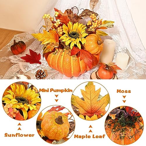 Fall Decor, Fall Centerpieces for Tables, 2PCS Fake Pumpkin Decorations, Artificial Pumpkins for Decorating, Faux Fall Decorations for Home Table Thanksgiving Halloween Indoor Outdoor Porch Bathroom - Image 2