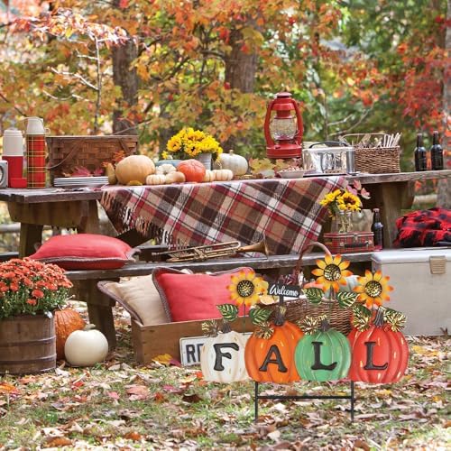 YEAHOME Fall Decorations Outdoor, Fall Letter Pumpkin Decorative Garden Stakes with Sunflower for Fall Decor, Metal Yard Signs for Home Outside Garden Lawn Porch Thanksgiving Decorations - Image 6
